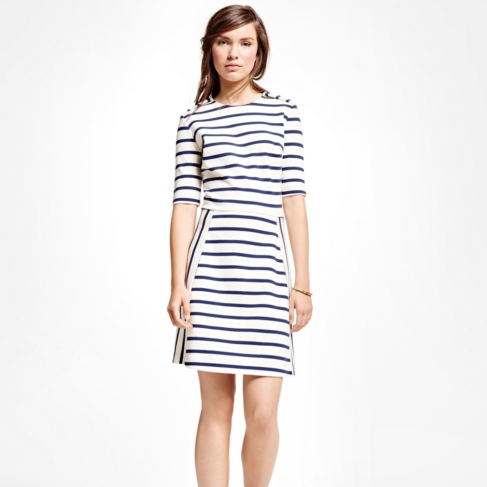 Brooks Brothers Ponte Dress white and navy stripes